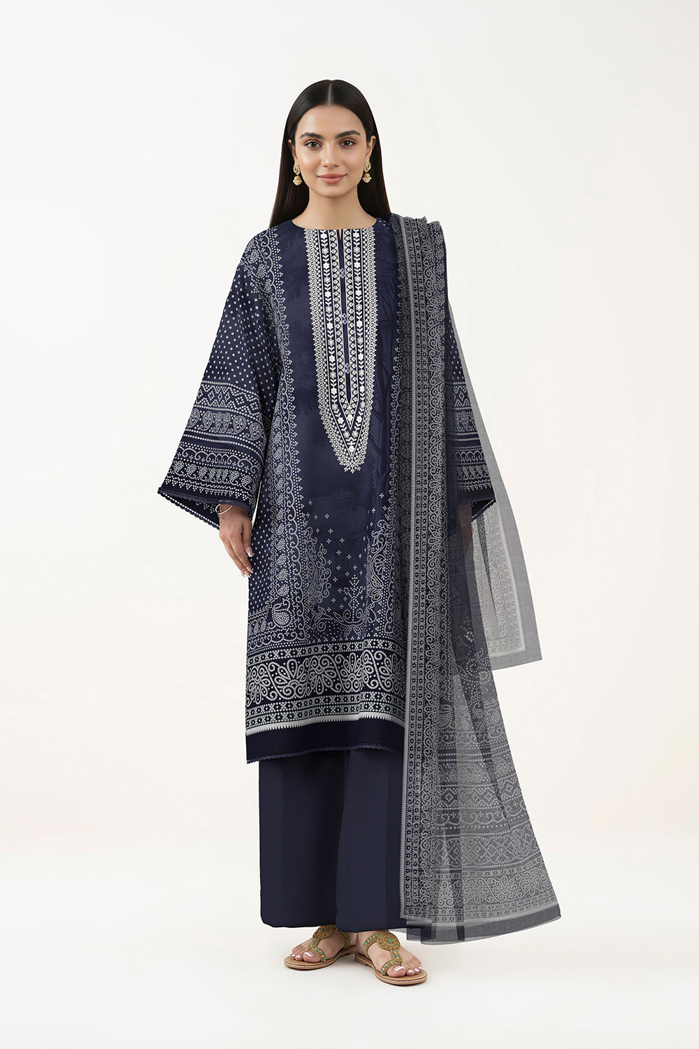 3 Piece - Digital Printed Embroidered Lawn Suit
